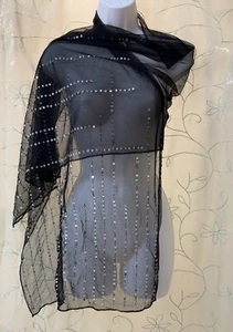 NWT Worthington Black Sheer Shawl Wrap Sequins Prom Wedding 72" x 20" - Picture 1 of 10