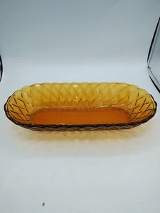 Vintage Indiana Glass Amber Carnival Pretzel Pattern Oblong Serving Dish - Picture 1 of 6