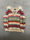 Chaps Sweater Womens 1X Multicolor Striped Long Sleeve Pullover Lace Neck Cotton