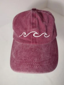 Beach Waves Cap Baseball Hat Adjustable Distressed FadedBurgundy Ocean Beachside - Picture 1 of 6