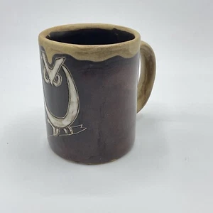 Mara Art Pottery Mexico Stoneware Brown Owl Coffee Mug Signed - Picture 1 of 9