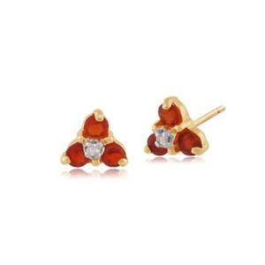 Classic Round Fire Opal & Diamond Cluster Stud Earrings in 9ct Yellow Gold - Picture 1 of 3