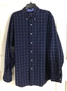 Chaps Easy Care Navy Blue Check Mens XLT Long Sleeve Button Down Shirt - Picture 1 of 4