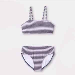 Art Class Bikini Swimsuit Girls XS Pink Navy Stripe NEW - Picture 1 of 6