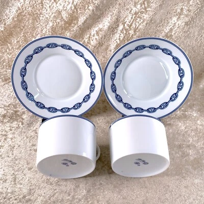 Hermes Grande Taza Sopa Mañana Platillo Chaine d'Ancre Azul 2 Juegos Porcelana Foto 1 de 4