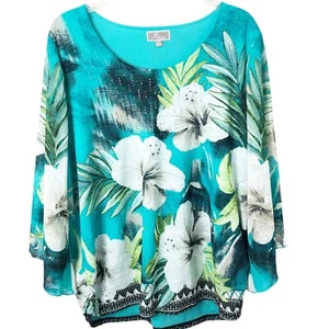 JM Collection NWT Women's Floral Embellished Wide Sleeve Blouse Size 3X - Picture 1 of 8
