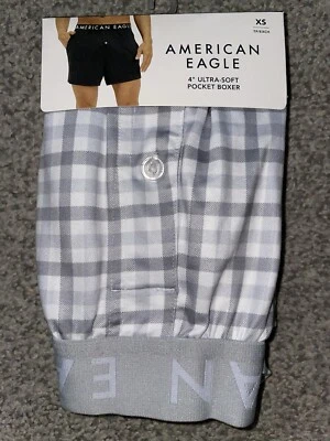 Calzoncillo boxer American Eagle 4" bolsillo ultra suave para hombre talla XS gris blanco a cuadros Foto 1 de 2