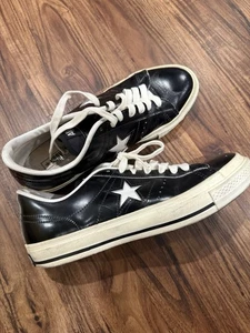 De colección Converse All Star Cuero Japón Exclusivo 9.5 Negro Parte Superior Baja Raro - Imagen 1 de 16