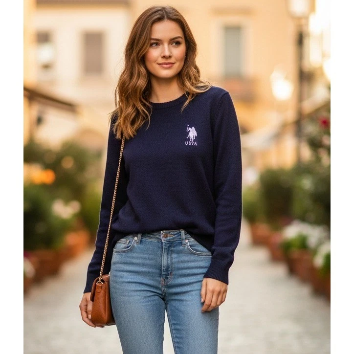 U.S. Polo Assn. Suéter Cuello Redondo Mujer 2XL Azul Marino Manga Larga Pullover Logo Foto 1 de 4