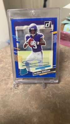 Jordan Addison 2023 Panini Donruss #368 blue Rated Rookie RC Auto Vikings - Image 1 of 2