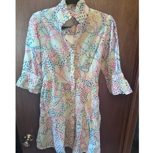 NWT BE BOHO EMBROIDERED BUTTON DOWN WHITE DRESS W/POCKETS; XS - Picture 1 of 4