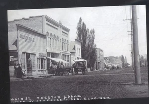 REAL PHOTO PRESTON IDAHO DOWNTOWN MAIN STREET SCENE STORES POSTCARD COPY - Picture 1 of 1