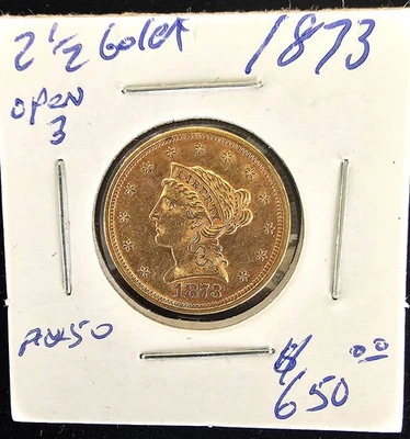 1873 $2  1/2 Dollar Liberty Head Gold Coin-Open 3- Uncertified - Image 1 of 2