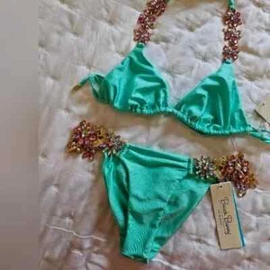 SELTEN BRANDNEU BEACH BUNNY EMERSON KRISTALL KETTE 2 STÜCK KLEINER BIKINI - Bild 1 von 3