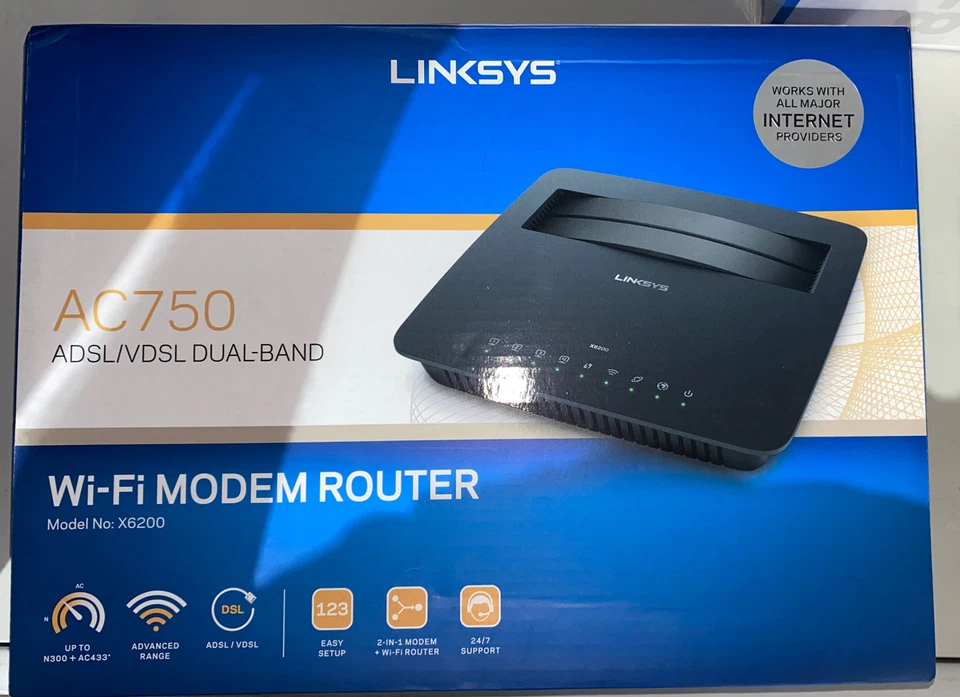 Linksys X6200 AC750 ADSL/ADSL2/ADSL2+/VDSL Dual-Band WiFi Modem Router AC750 - image 1 of 1