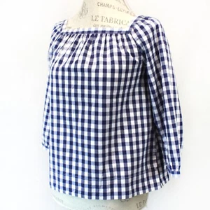 J.Crew Girls Blue 100% Cotton Plaid Square Neck Long Sleeve Top Size 12 - Picture 1 of 8