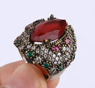 OTTOMAN SIMULATED RUBY .925 SILVER & BRONZE RING SIZE 7 #40529