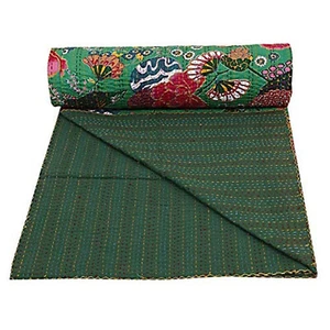 Indian Handmade Cotton Fruit Print Kantha Quilt Throw Reversible Blanket (Baby) - Picture 1 of 37