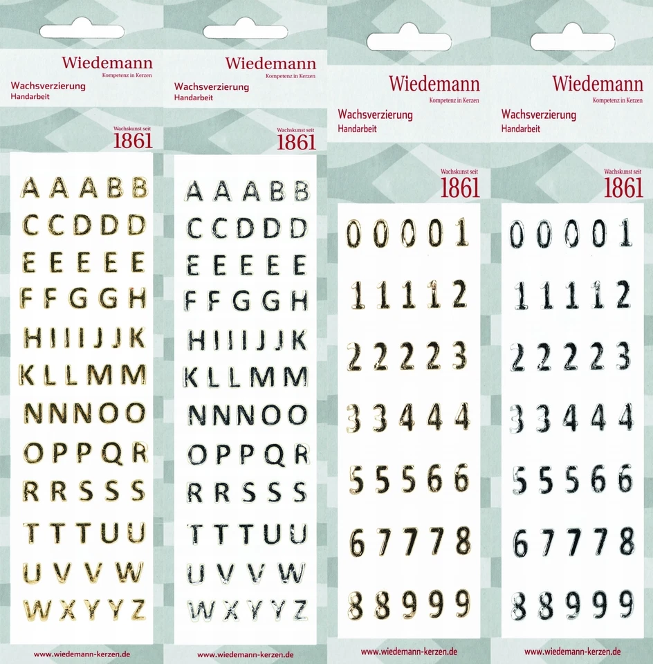 KERZEN WIEDEMANN GMBH Wachs Buchstaben Zahlen 2 Stück einzelne/Farbe Gold oder Silber/8mm Höhe/Top