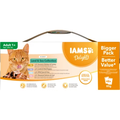 IAMS DELIGHTS NASSFUTTER FÜR KATZE, FLEISCH- UND FISCHGESCHMACK IN SAUCE 48x85g - Bild 1 von 4