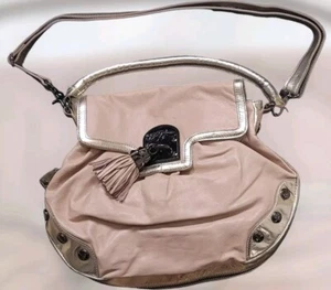 BETSEY JOHNSON Taupe Leather Flap Pom-Pom Tassel Handbag Shoulder Bag With Tag - Picture 1 of 5