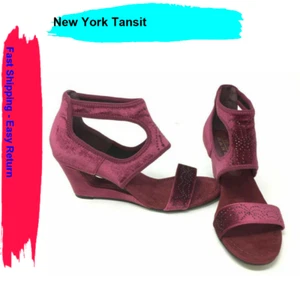New York Transit Natural Pretty Wedge Sandals Wine Size 7 M - Picture 1 of 1