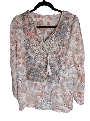 Blusa T Tahari Cierra Floral Encaje Babero Cuello Dividido Borla Corbata Top Rosa Para Mujer Foto 1 de 4