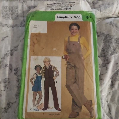 Vintage (1980) Simplicity #9725 Girls' Overalls Pants Vest Size 12 UC/FF  - Image 1 of 3