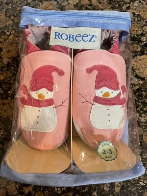 Zapatillas de cuero Robeez muñeco de nieve rosa zapatos suaves para cuna 2-3 años NUEVO bebés niñas Foto 1 de 2