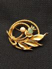 Vintage Sarah Coventry Jade Garden Pearl Accent  Pin Brooch 