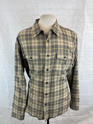 Patagonia Men's Gray & Yellow Plaid Cotton Blend Dress Shirt L $158 - Image 1 of 4