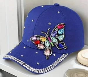 Butterfly Baseball Cap with Sparkling Rhinestones and Studs   Choose COLOR - Picture 1 of 4