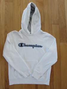 BOYS’ CHAMPION SCRIPT FRENCH TERRY HOODIE, WHITE, SIZE MEDIUM - Picture 1 of 1