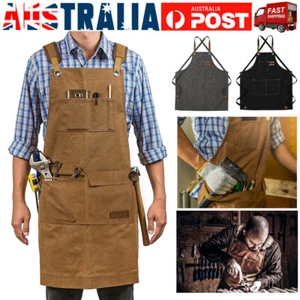 Waxed Canvas Tool Work Shop Apron Heavy Duty Woodworking Chef Workshop Unisex - Picture 1 of 22