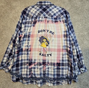 OOAK Upcycled Flannel Shirt Frankenshirt Pullover Don't Be Salty Graphic Gr. 1X - Bild 1 von 12
