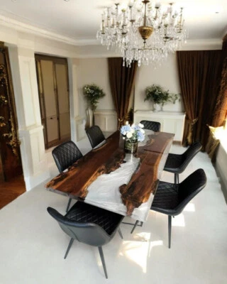 White Epoxy Resin Dinner Dining Table Top Housewarming Kitchen Counter Slab Deco - Image 1 of 4