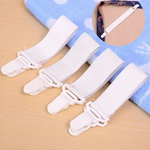 Bed Sheet Mattress Grippers Fasteners with Plastic Clasps Garter Style Set of 4 - Picture 1 of 6