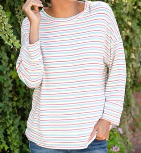 FRESH PRODUCE M L Natural Stripe SHORELINE Callie PULLOVER Top $69 NWT New M/L - Picture 1 of 1