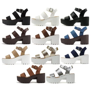 Soda ACCOUNT Women's Open Toe Block Heel Platform Sandals with Adjustable Strap - Picture 1 of 47