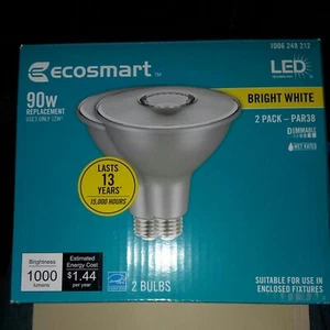 Ecosmart LED Bright White 2 Pack Floodlight Bulbs Dimmable 90W PAR38 - Picture 1 of 3