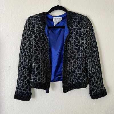 Vintage Papell Boutique Womens Beaded Silk Evening Jacket Cardigan Small Black - Image 1 of 4