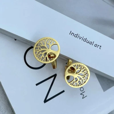 Gemelos de árbol | Gemelos de árbol de la vida | Gemelos de árbol redondos dorados | Árbol de vida  Foto 1 de 3