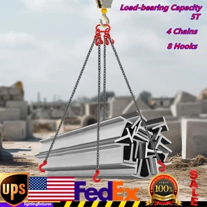 5 T/11023.11lbs 5/16" 8.2FT Lifting Slings 4 Legs w/ 8 Hooks Lifting Chain Sling - Picture 1 of 15