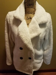 NWT Jason Maxwell Double Breasted Faux Fur Sherpa Jacket Off White Ivory L - Picture 1 of 12