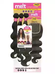 Janet Collection Melt 100% Virgen H/H CUERPO NATURAL Tejido 3 piezas + Cierre 4x5 HD - Imagen 1 de 4