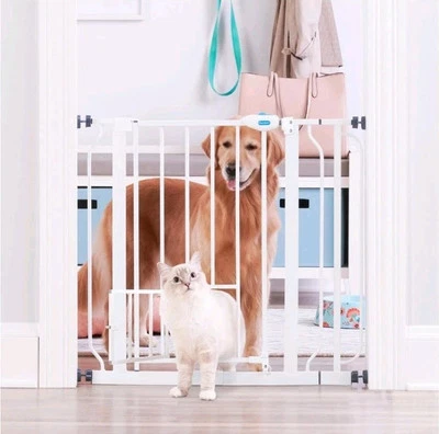 Carlson Extra Wide White Walk Through Pet Gate with Small Pet Door  - Image 1 of 4
