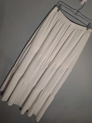 See You Monday Tiered Chiffon Pull On Maxi Skirt Womens XL Ivory Boho Prairie... - Image 1 of 4