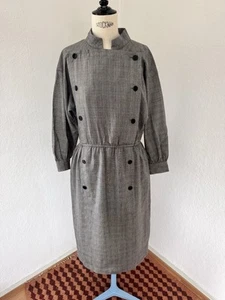 Vintage Akris plaid dress size 16 M-L grey 80s midi wool silk Switzerland - Bild 1 von 10