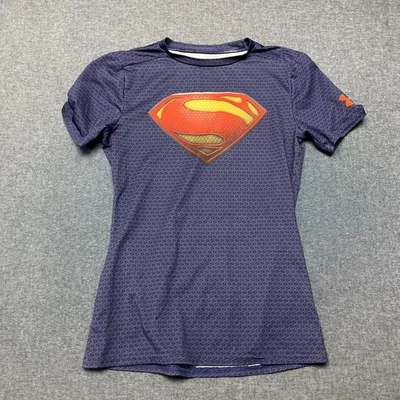 Camiseta Under Armour Juvenil Talla YLG Azul HeatGear Superman Ajustada Mangas Cortas Foto 1 de 4