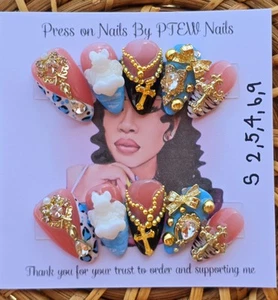 Handmade Press On Nails,Small Size 2,5,4,6,9 Medium Long Almond - Picture 1 of 11